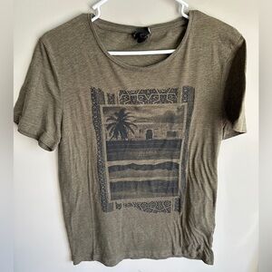 H&M Mens Olive Graphic Short Sleeve Tee